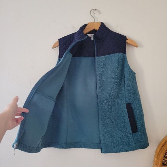 Croft & Barrow Fleece/Quilted Vest Blue Colorblock Petite Small Folk Teal - Picture 2 of 9